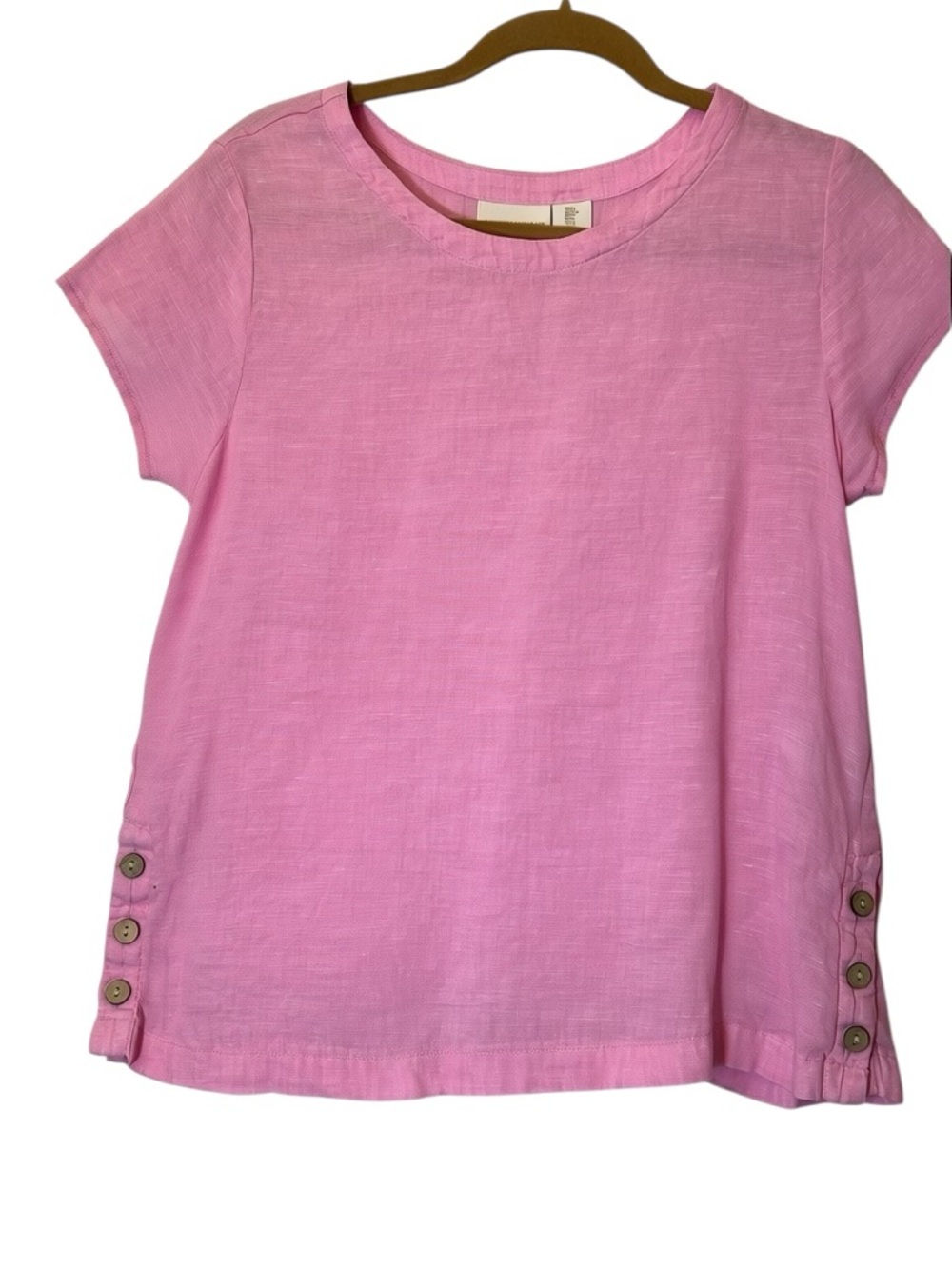 Cynthia Rowley Pink Linen Top Size M Short Sleeve Button Detail Spring Vacation